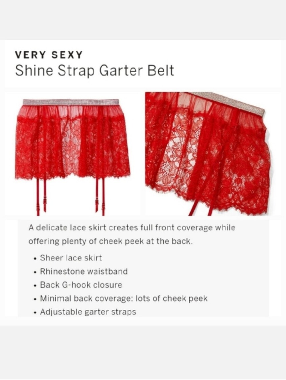 Victoria's secret very sexy shine strap lace skirt garter belt MEDIUM LARGE RED